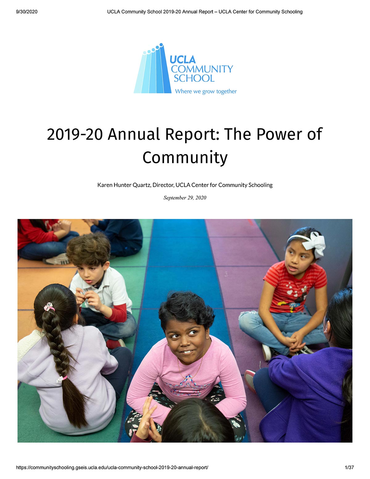 UCLA Community School 2019-20 Annual Report Cover